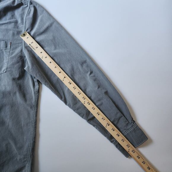 32 Bar Blues Shirt Mens L Gray Button Up Elbow Patches Casual Grunge Long Sleeve - Picture 12 of 14